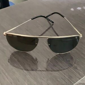 Saint Laurent Aviator Straight Brow Sunglasses - Silver Frame Graident Lenses